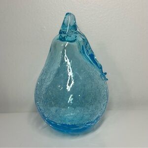 Beautiful Vintage crackled glass blue pear fruit home decor